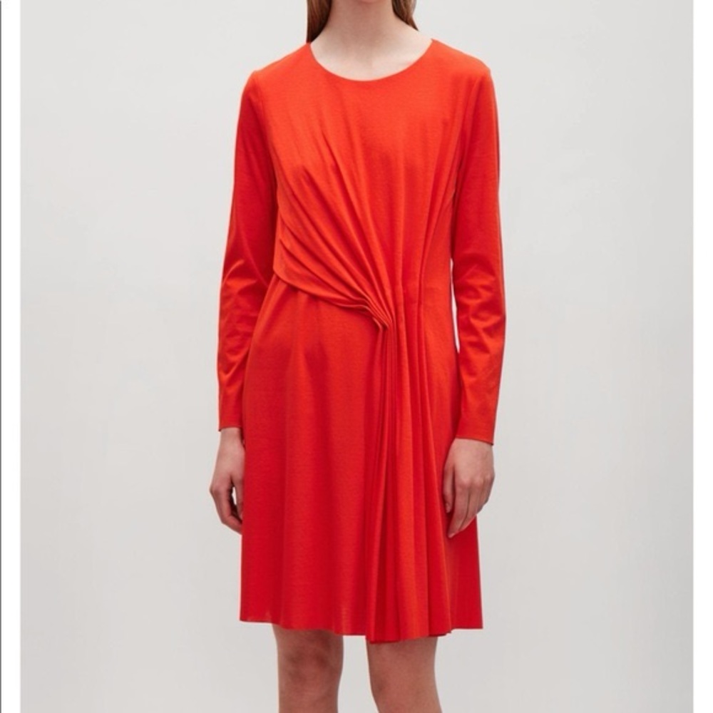 COS Orange Jersey Long Sleeve Dress With Adjustable Drape Size S.